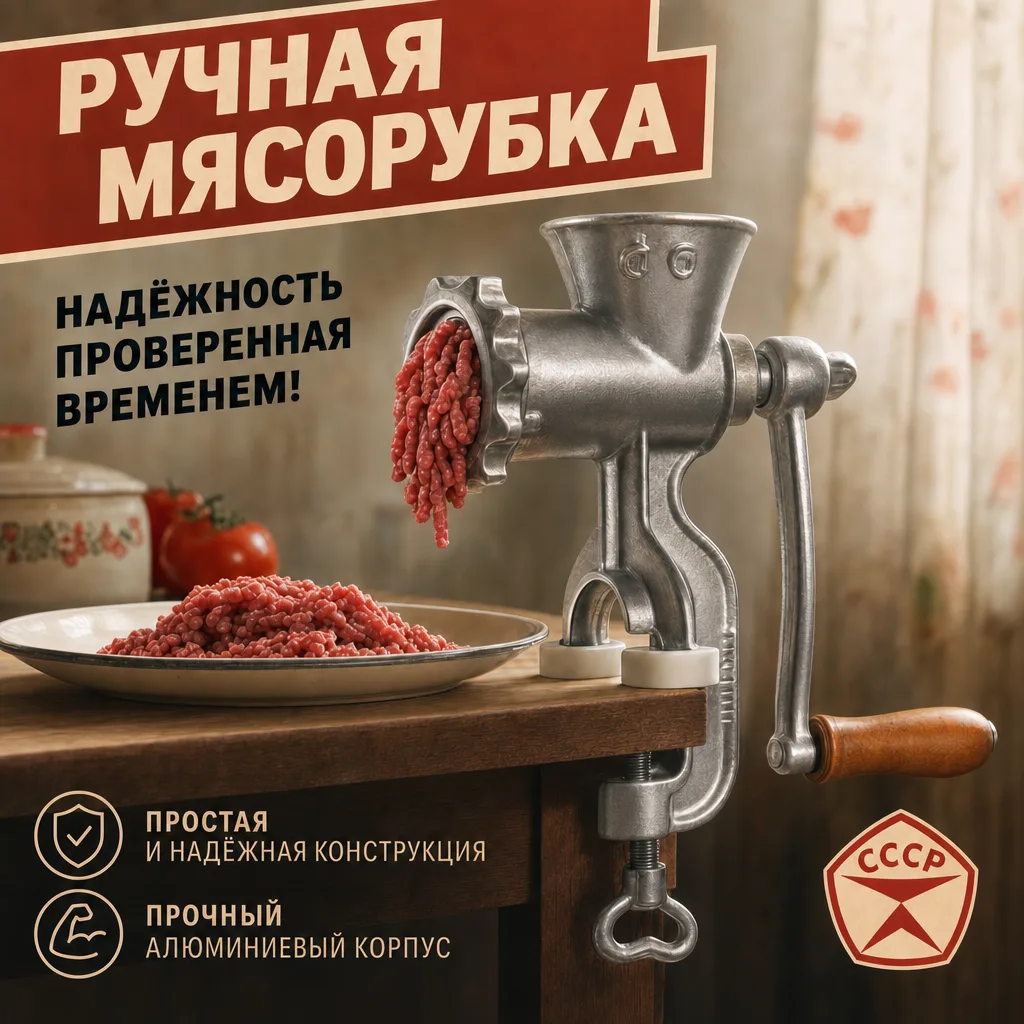Готовая карточка ручной мясорубки с инфографикой